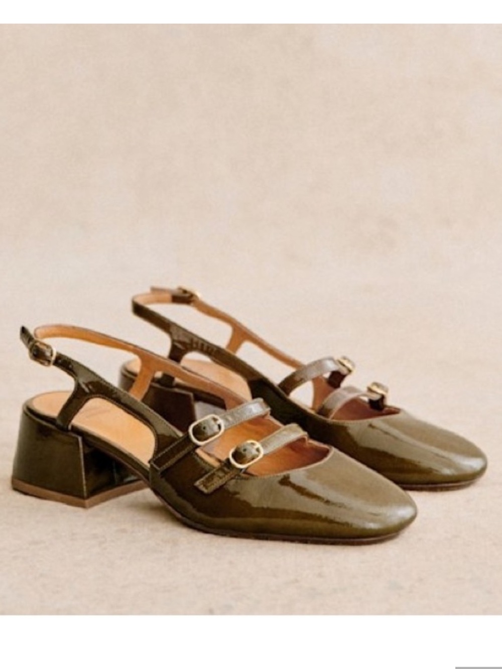 Sézane Paula Babies patent leather Mary Jane’s olive green sold out 38 EU 7 US